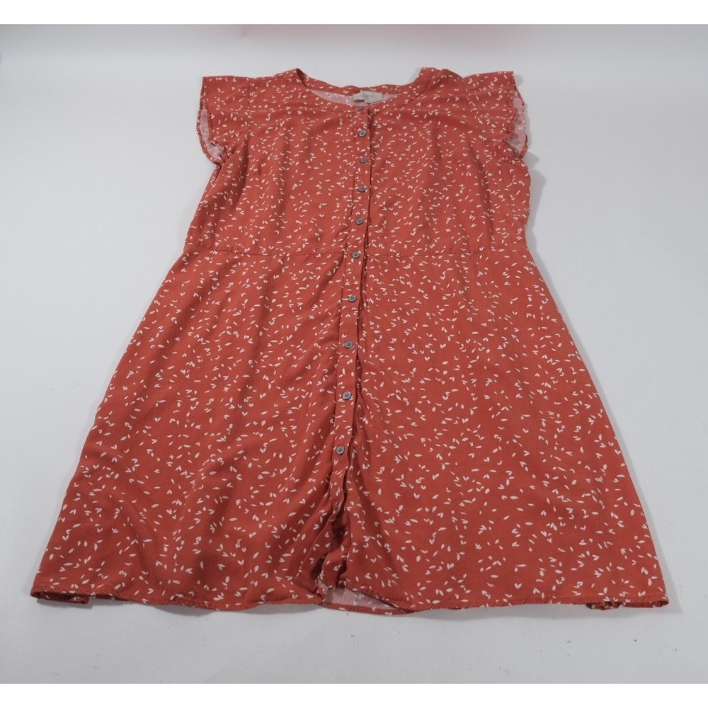 Loft Dress Women 16 Orange Leaf Print Button Front Ruffle Sleeve A-Line Mini